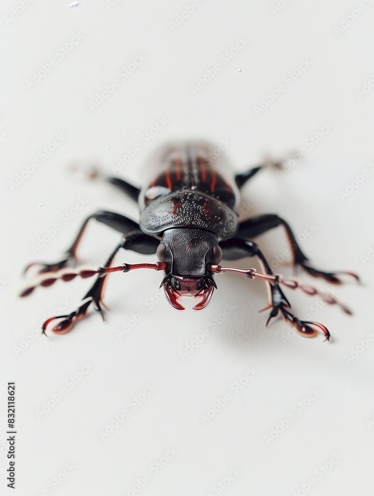 A closeup of a rove beetle on a white background A closeup of a rove beetle on a white background