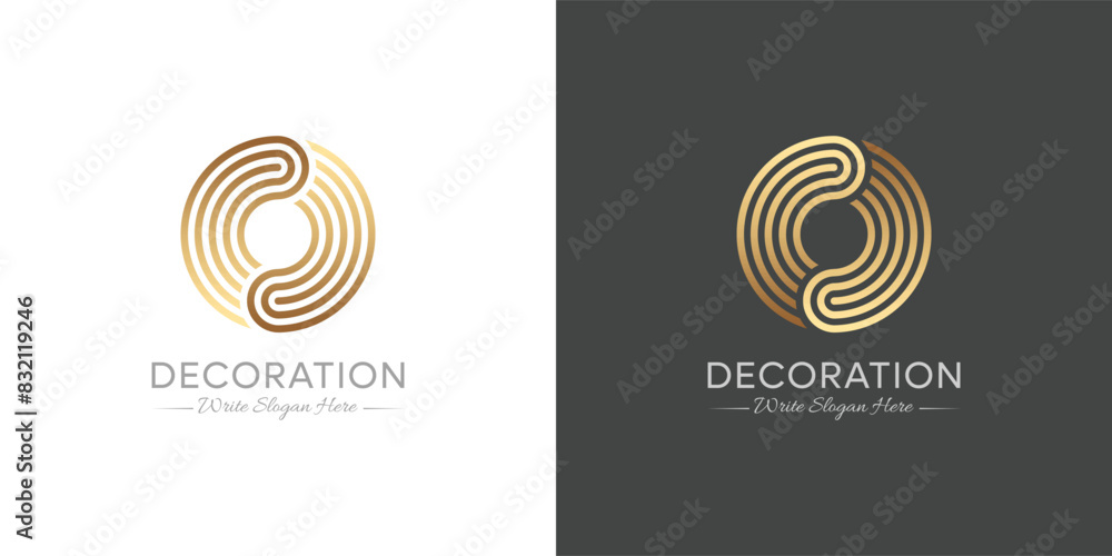 Geometric circle logo, vector line art zen pattern. Geometric linear ornament, editable stroke