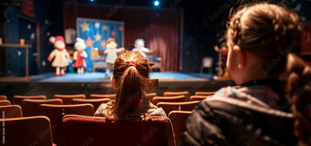Children watching puppet show in theater, Children watching puppet show in theater,