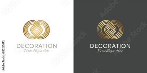 Geometric circle logo, vector line art zen pattern. Geometric linear ornament, editable stroke