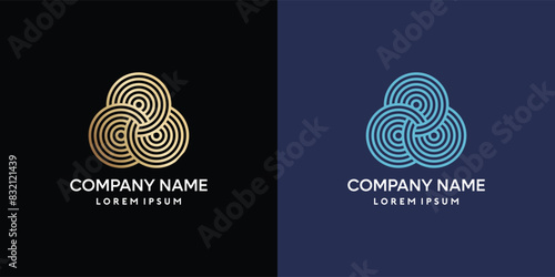 Geometric circle logo, vector line art zen pattern. Geometric linear ornament, editable stroke