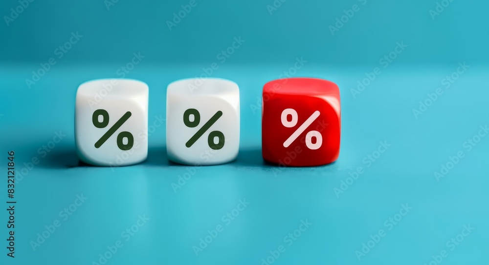 White dice and one red dice with percent icons White dice and one red dice with percent icons