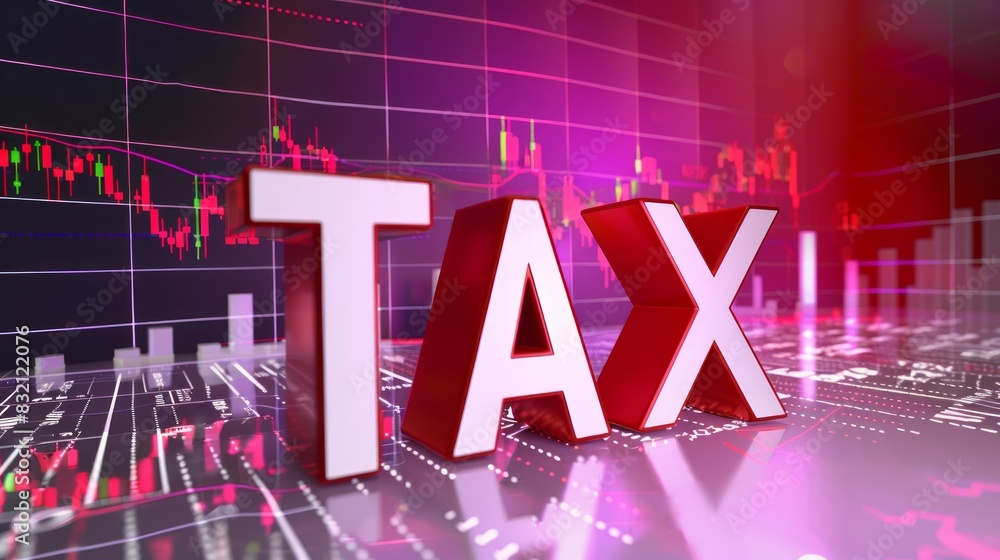 Obraz premium A 3D illustration of the word TAX on stock market chart background