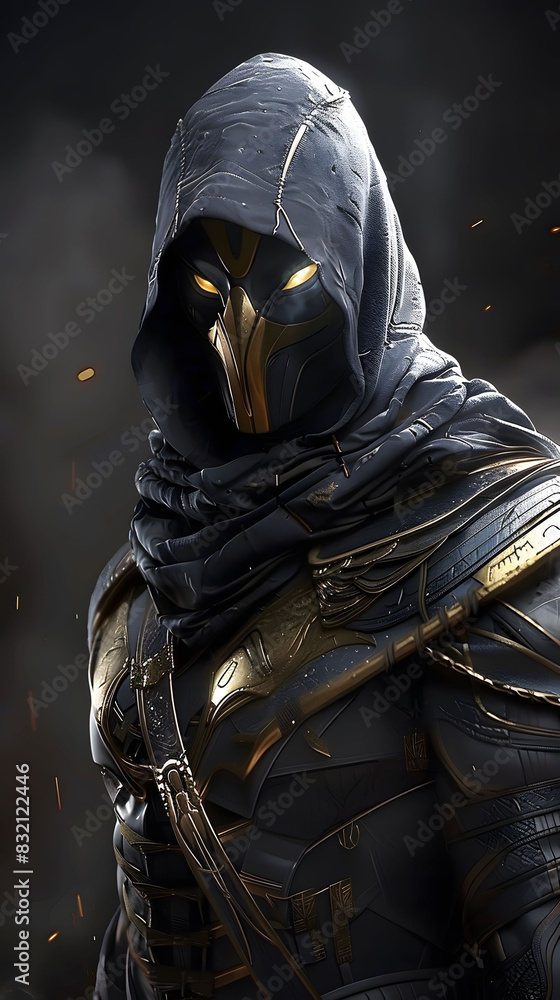 A man wearing a black outfit and a hood A man wearing a black outfit and a hood