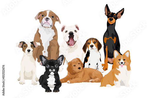 Dogs and puppies png illustration sticker, different breeds, transparent background