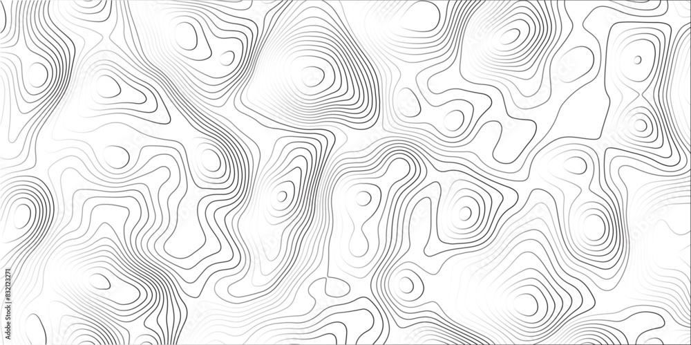 Abstract topographic contours map background. Topographic map and landscape terrain texture grid. Modern design with White background with topographic wavy pattern design. Black-white background.