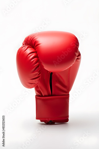 A single red boxing glove placed on a plain white surface, standing out against the blank backdrop © PLATİNUM
