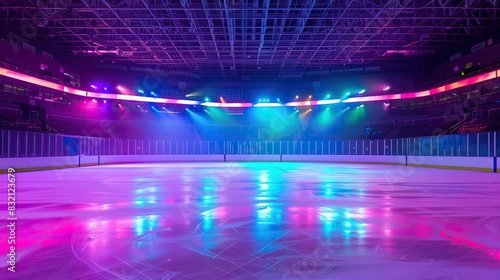 Wallpaper Mural Hockey arena with colorful lights illuminating the ice. Hockey, break between matches, reflections, bright lighting, skating, performance on ice. Generative by AI. Torontodigital.ca