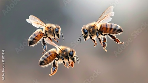 Honey bees swarm, pheromones, communication, communication between insects. Honey, bees in the wild, pollination, pollen, close up, beekeeping, agriculture, nature protection. Generative by AI. photo