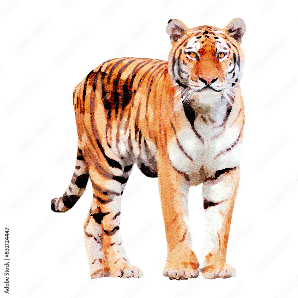 Obraz premium Watercolor tiger png illustration on transparent background