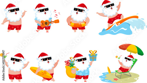 Summer Santa Claus Cartoon Character. Vector Flat Design Collection Set Isolated On Transparent Background © HitToon.com
