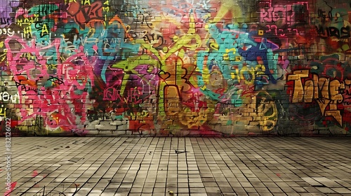 An abstract graffiti wall with a digital glitch art effect