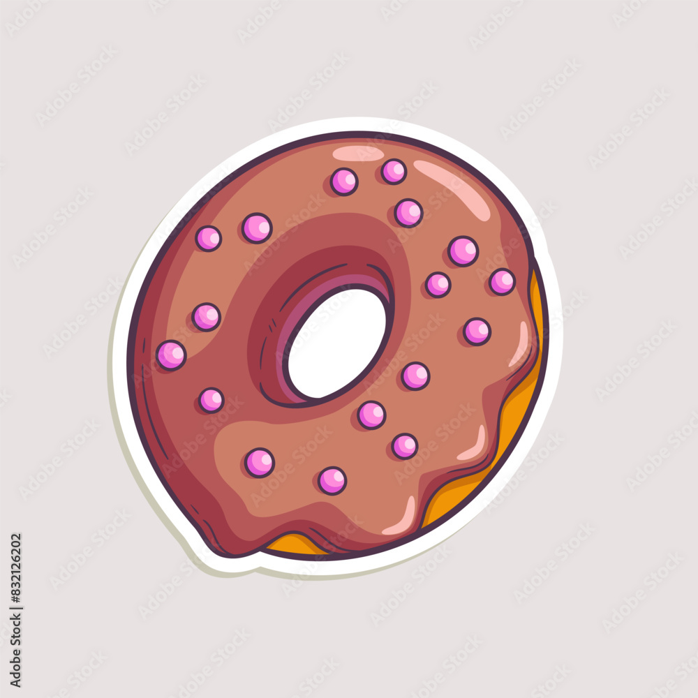 Cartoon sticker for cafe food design. Vector hand-drawn illustration of chocolate donut isolated on white. Cartoon sticker for cafe food design. Vector hand-drawn illustration of chocolate donut isolated on white.