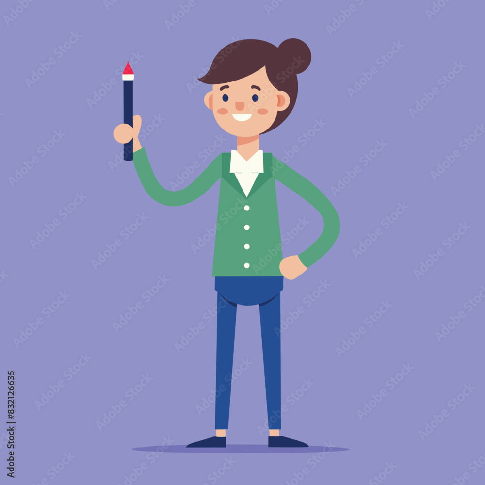 Vector illustration of a standing teacher holding a spidol Vector illustration of a standing teacher holding a spidol
