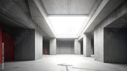 Minimalist concrete structures on concrete floor  modern architecture  background for presentation 