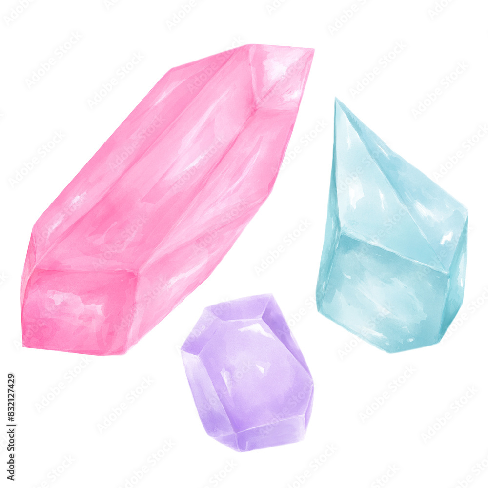 Fototapeta premium Aesthetic crystals png sticker, watercolor design in transparent background