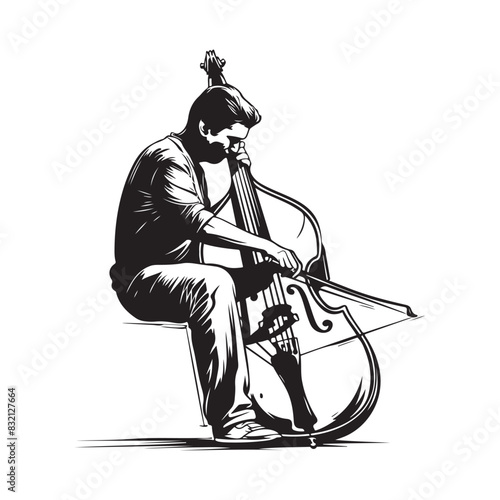 Double bass player playing contra bass Jazz musician Image vector 