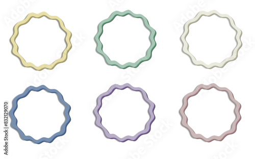 voluminous round frames of gentle colors, wavy shape
