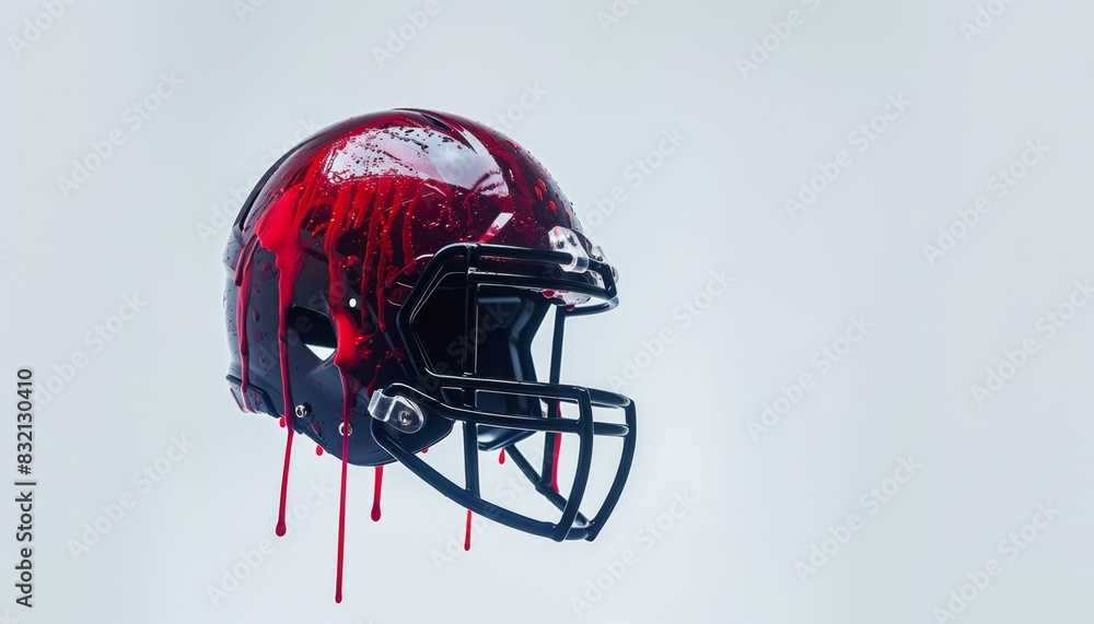 Fototapeta premium Football Helmet with Red Liquid Dripping.
