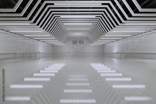 Empty hall exhibition centre.The backdrop for exhibition stands  booth market trade show.Conversation for activity meeting.Arena for entertainment event sports.Indoor for Factory showroom.3d render.