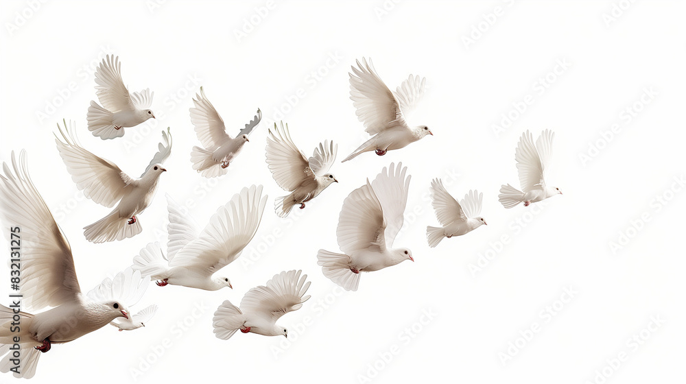 Fototapeta premium A group of doves flying in the sky, in png transparent