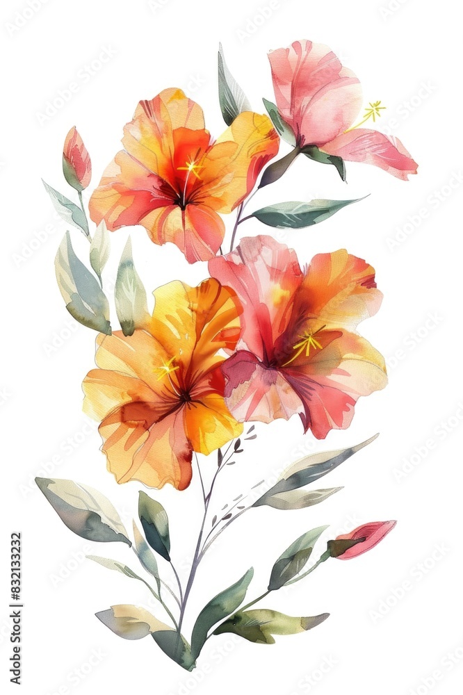 Obraz premium Elegant Watercolor Floral Arrangement in Soft Hues
