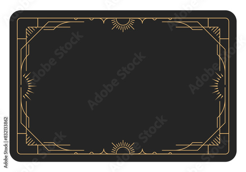 Tarot style frame with decorative border, banner with magic pattern, reverse side of tarot cards with mystic elements, vector