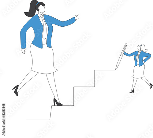Businesswoman Lead to Climb High Ladder