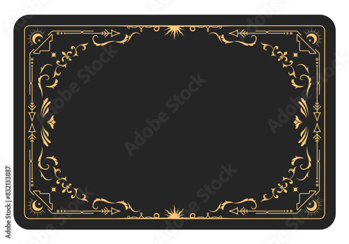 Ornate magic frame, reverse side of tarot cards, border with mystic ornament, astrology pattern banner, vector