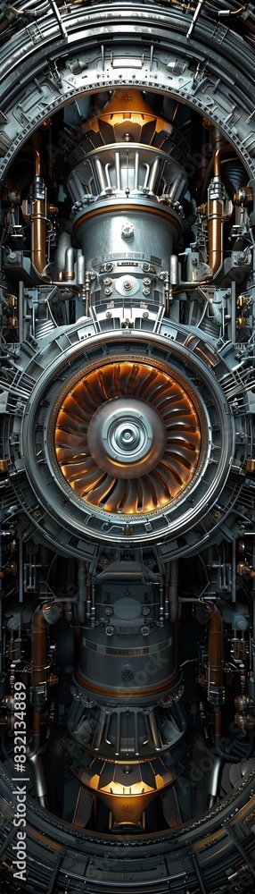 Capture the essence of innovation and technology by visually dissecting a jet engine with a wide-angle perspective Showcase the Capture the essence of innovation and technology by visually dissecting a jet engine with a wide-angle perspective Showcase the