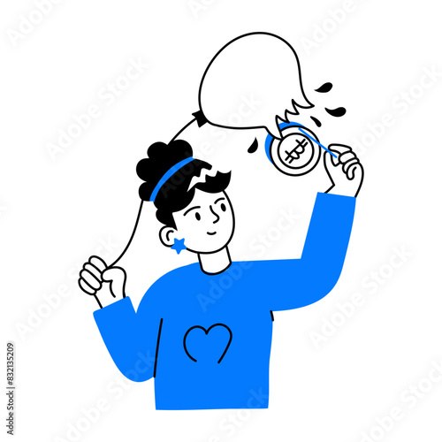 Easy to edit doodle mini illustration of bitcoin deflation 