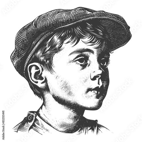 Cross-hatch Portrait: Thoughtful Boy in Newsboy Cap