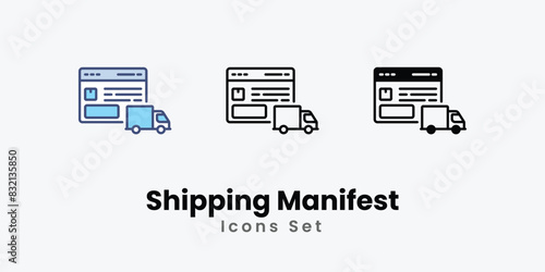 Shipping Manifest icons vector set stock illustration.