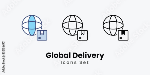 Global Delivery icons vector set stock illustration.