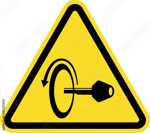 Warning switch off engine sign. Black on yellow background. Safety signs and symbols.