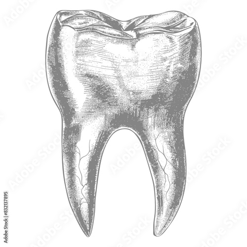 Etched Molar: Anatomical Tooth Illustration, Dental Art.