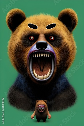 an illustration of an evil bear, grizzly bear, black bear, brown bear,  possessed, horror, rabid, halloween, Sinister, Fierce, Menacing, Dark, Vicious, Angry, Wild, Animal, Frightening, Terrifying © freelanceartist
