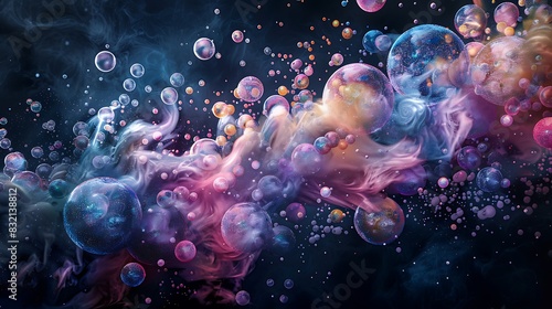 An explosion of abstract graffiti bubbles in pastel shades on a dark background