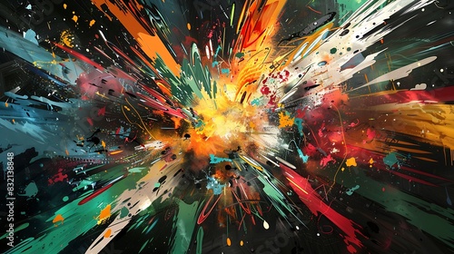 An explosion of abstract graffiti shapes, resembling a cosmic event
