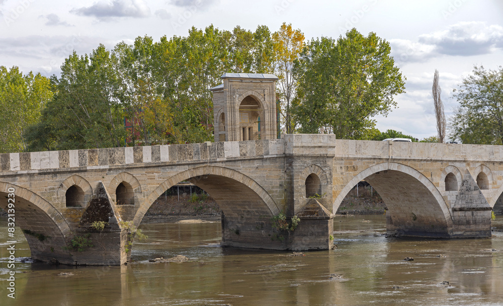 Fototapeta premium Tunca Bridge Over Tundza River in Edirne Turkey