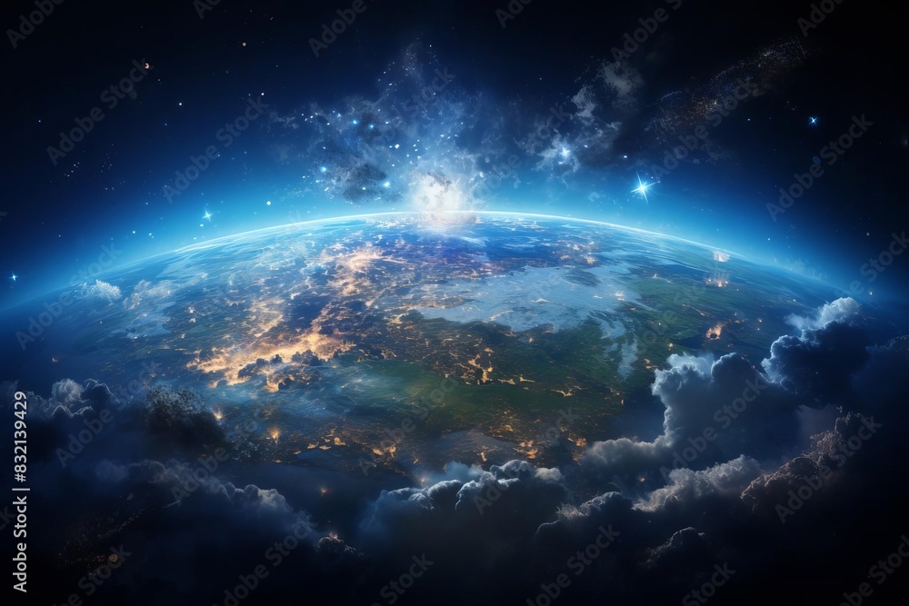 Fototapeta premium A view from space of a world that is still full of trees and water.