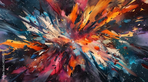 An explosion of abstract graffiti shapes, resembling a cosmic event