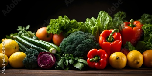 A diverse selection of fresh fruits and vegetables. Concept Farmers Market  Seasonal Produce  Healthy Eating  Food Photography  Culinary Art