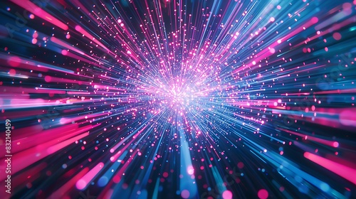 An explosion of neon pink and blue lines emanating from an unseen digital core, creating a powerful display of data energy