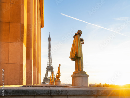 famous Eiffel Tower from the Gardens of the Trocadero square, Paris, capital of France