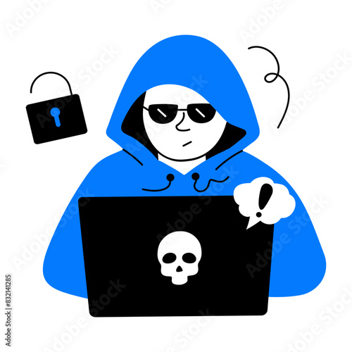 A doodle mini illustration of website hacker 