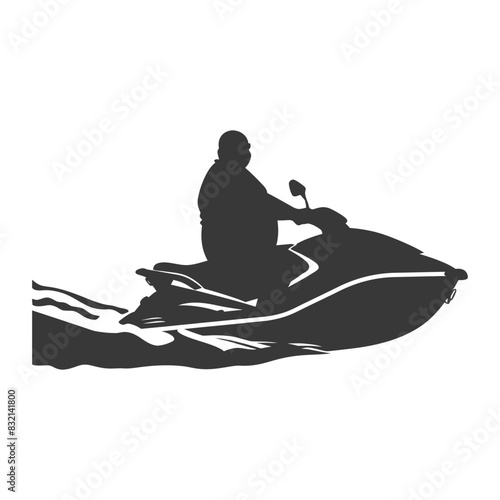 silhouette fat man riding jet ski full body black color only