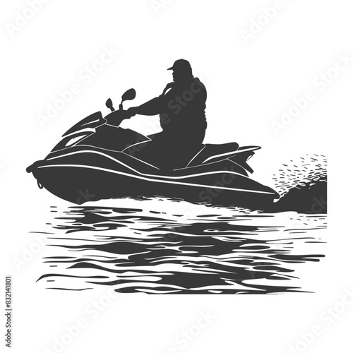 silhouette fat man riding jet ski full body black color only