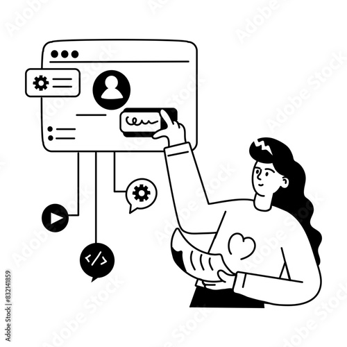 An editable doodle mini illustration of web design 