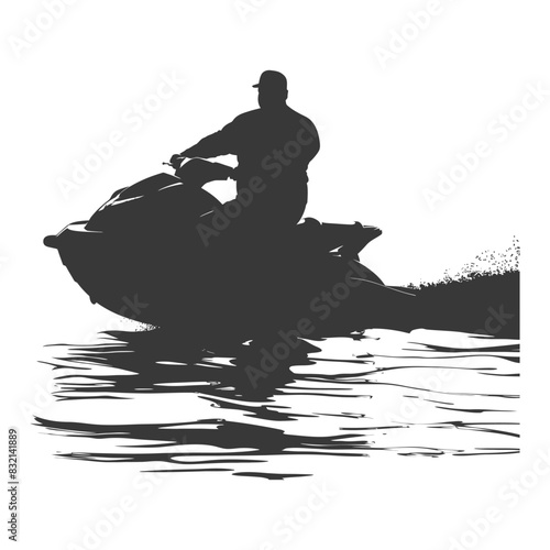 silhouette fat man riding jet ski full body black color only